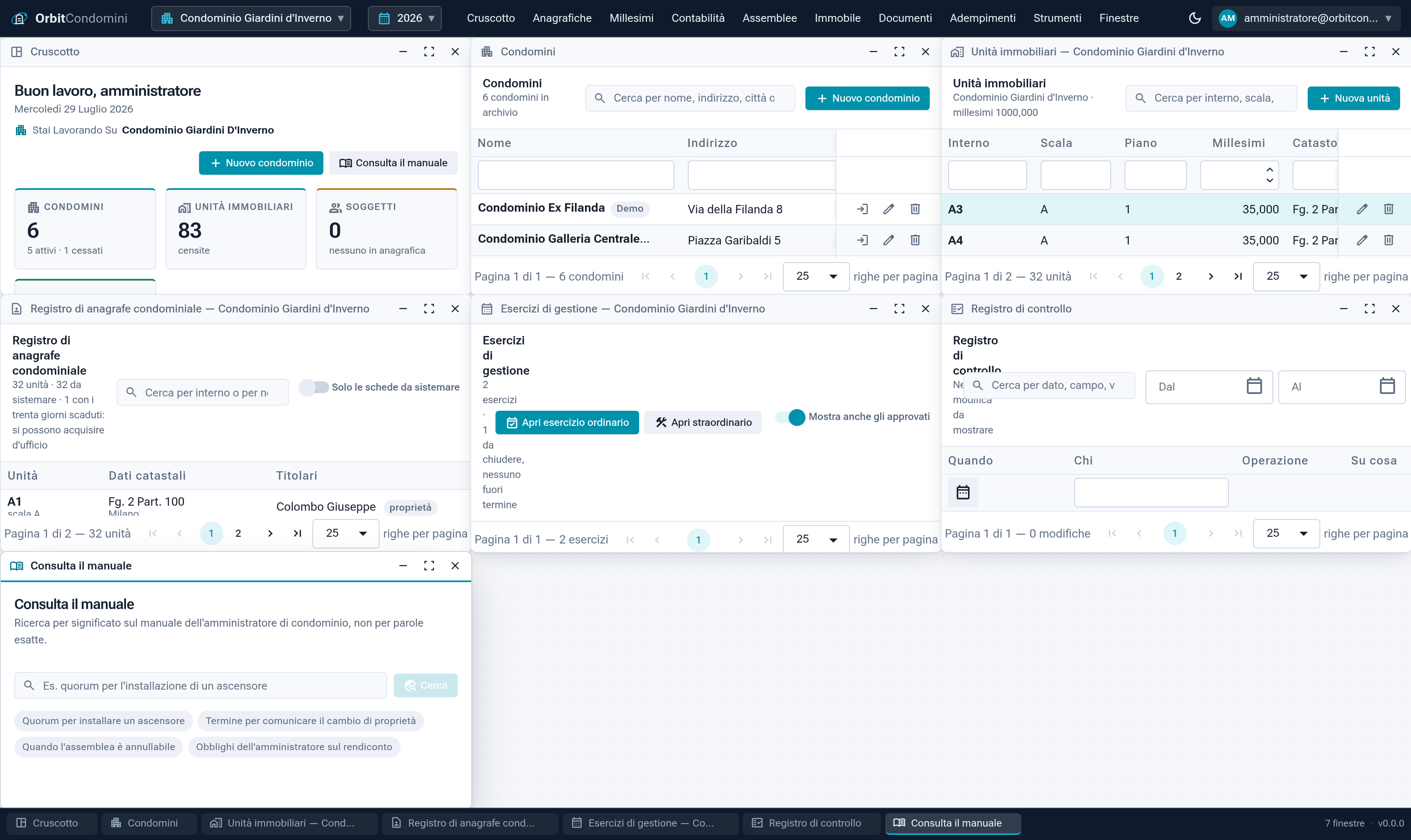 Interfaccia multi-finestra di OrbitCondomini